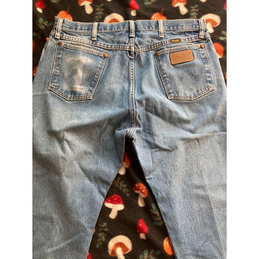 Vintage Wrangler 13MWZPW Distressed Cowboy Cut Denim Whisker Fade fits 34x29